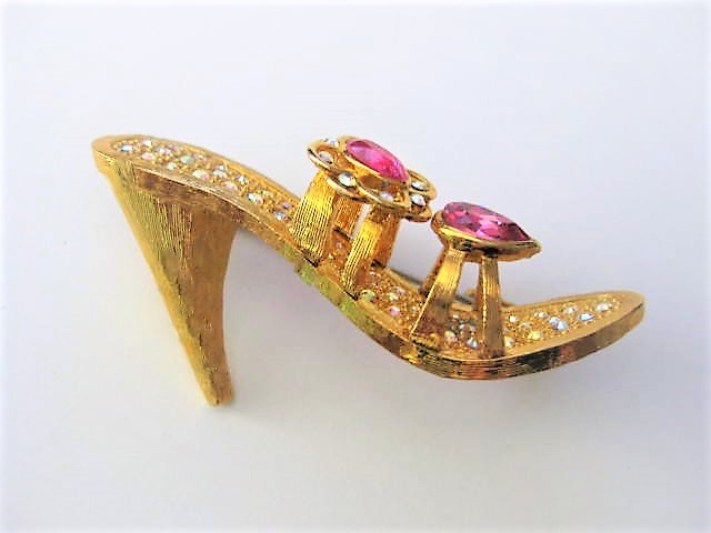 Pave Crystal Gold Sandal Shoe Pin by Butler