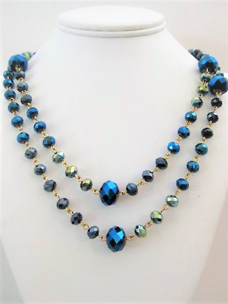 Long Iridescent Peacock Beaded Necklace