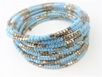 Blue, Gold and Silver Bead Wrap Bracelet
