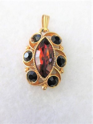 Red and Black Marquis Pendant   by Sarah Coventry