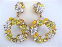 Yellow Floral Drop Hoop Earrings